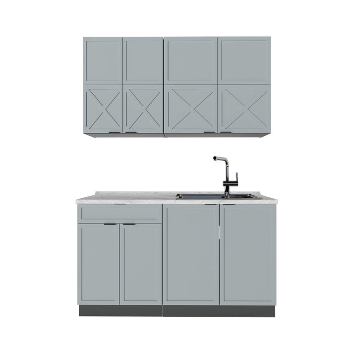 Vicco Cucina completa Azzurro-grigio/antracite 140 cm , PL Marmo