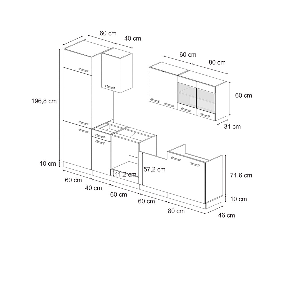 Vicco Cucina componibile Rovere Sonoma/Goldkraft 300 cm senza piano di lavoro