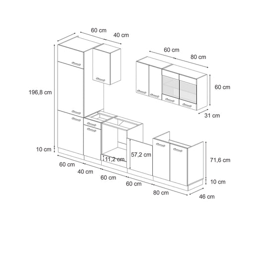 Vicco Cucina componibile Rovere Sonoma/Goldkraft 300 cm senza piano di lavoro