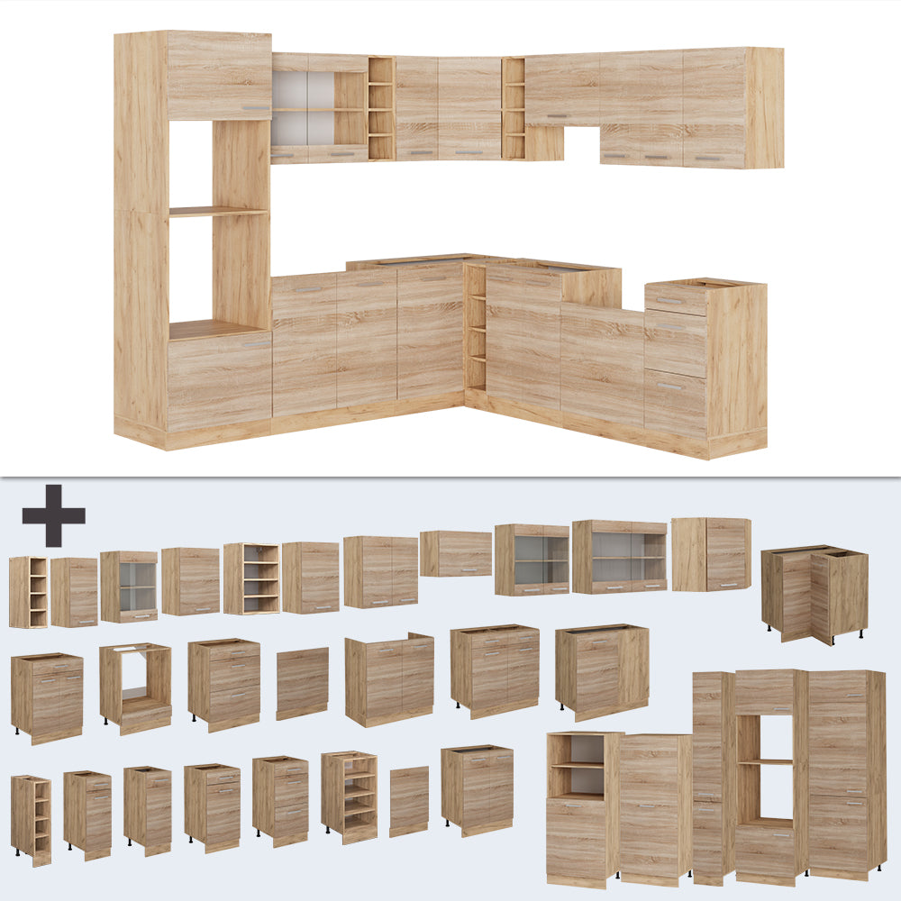 Vicco Cucina angolare completa Rovere Sonoma/Goldkraft 237 x 60 cm senza piano di lavoro
