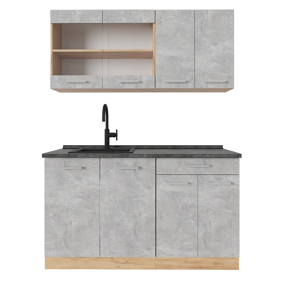 Vicco Cucina monoblocco Calcestruzzo/quercia dorata 140 cm , PL Antracite