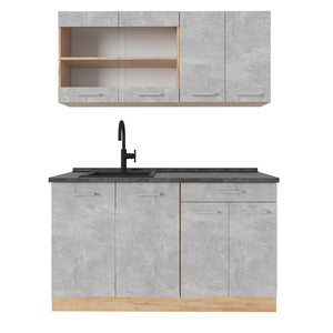 Vicco Cucina monoblocco Calcestruzzo/quercia dorata 140 cm , PL Antracite