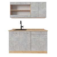 Vicco Cucina monoblocco Calcestruzzo/quercia dorata 140 cm , PL Rovere