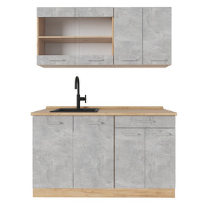 Vicco Cucina monoblocco Calcestruzzo/quercia dorata 140 cm , PL Rovere