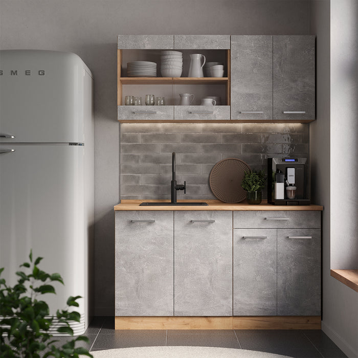 Vicco Mobile cucina sottotetto Calcestruzzo/quercia dorata 80 cm con 2 porte