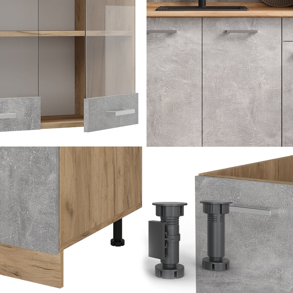 Vicco Cucina monoblocco Calcestruzzo/quercia dorata 140 cm , PL Antracite