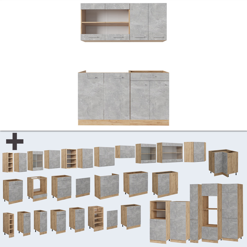 Vicco Cucina monoblocco Calcestruzzo/quercia dorata 140 cm , PL Antracite