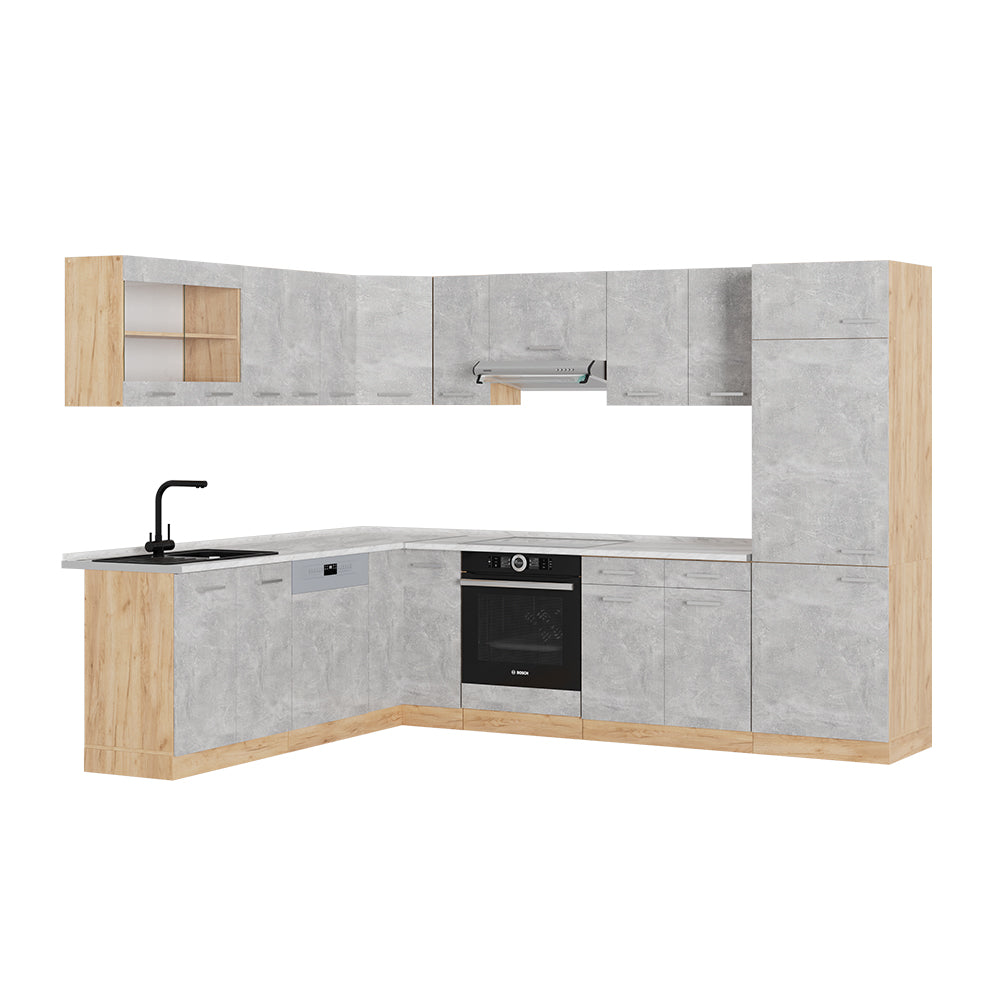 Vicco Cucina angolare completa Calcestruzzo/quercia dorata 227 x 287 cm , PL Marmo