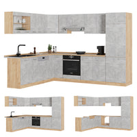 Vicco Cucina angolare completa Calcestruzzo/quercia dorata 227 x 287 cm senza piano di lavoro