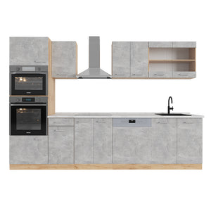 Vicco Cucina componibile Calcestruzzo/quercia dorata 300 cm con armadio alto, PL Marmo