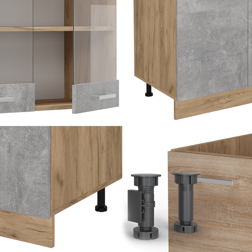 Vicco Cucina componibile Calcestruzzo/quercia dorata 300 cm con armadio alto, PL Rovere