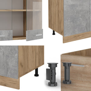 Vicco Cucina componibile Calcestruzzo/quercia dorata 300 cm con armadio alto, PL Rovere