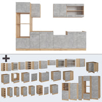 Vicco Cucina componibile Calcestruzzo/quercia dorata 300 cm con armadio alto, PL Rovere