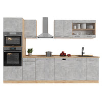 Vicco Cucina componibile Calcestruzzo/quercia dorata 300 cm con armadio alto, senza piano di lavoro