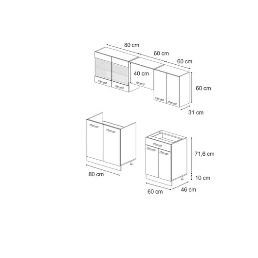 Vicco Cucina componibile Calcestruzzo/quercia dorata 200 cm senza piano di lavoro