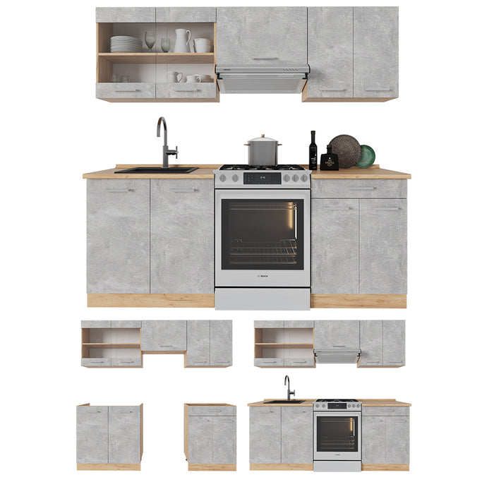 Vicco Cucina componibile Calcestruzzo/quercia dorata 200 cm , PL Antracite