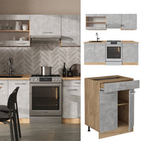 Vicco Cucina componibile Calcestruzzo/quercia dorata 200 cm senza piano di lavoro