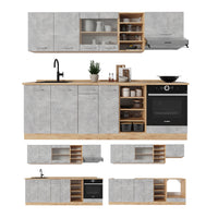 Vicco Cucina componibile Calcestruzzo/quercia dorata 240 cm senza piano di lavoro