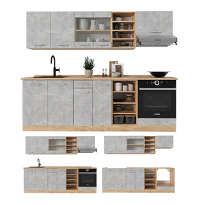 Vicco Cucina componibile Calcestruzzo/quercia dorata 240 cm senza piano di lavoro