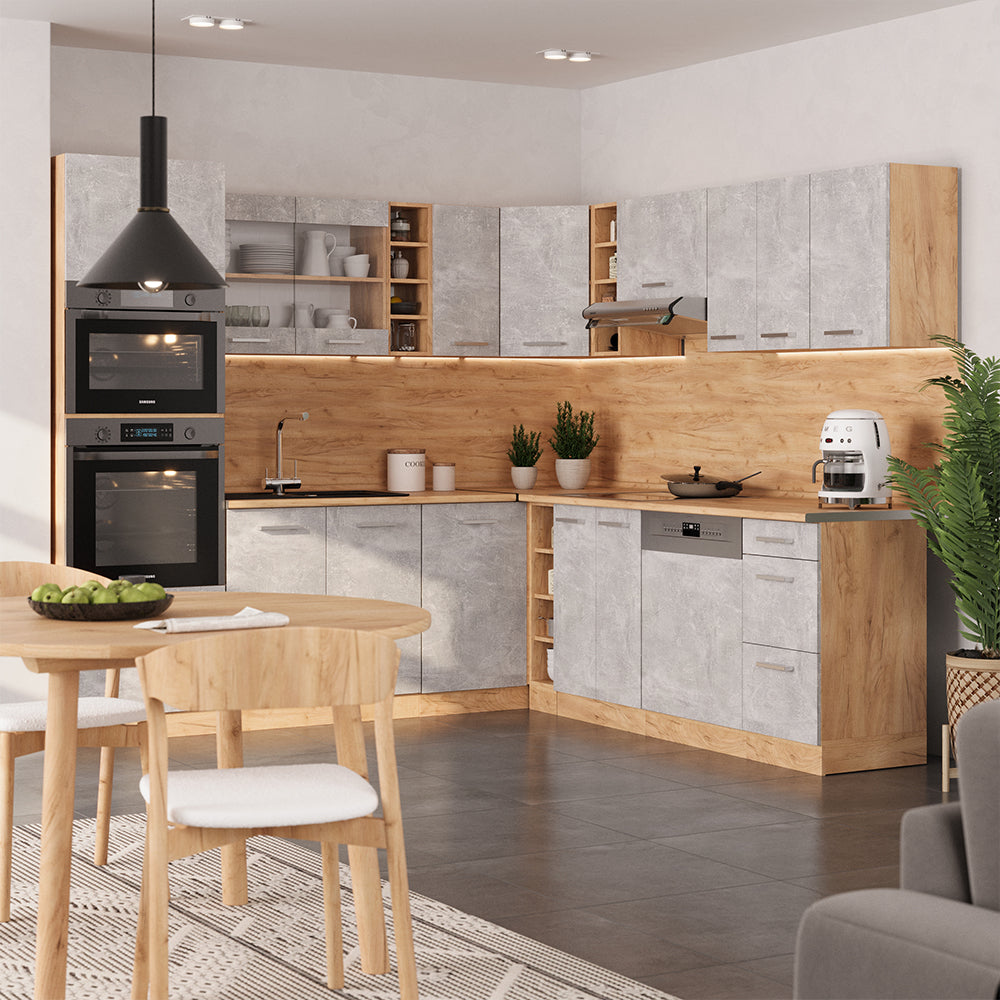 Vicco Cucina angolare completa Calcestruzzo/quercia dorata 237 x 247 cm , PL Antracite