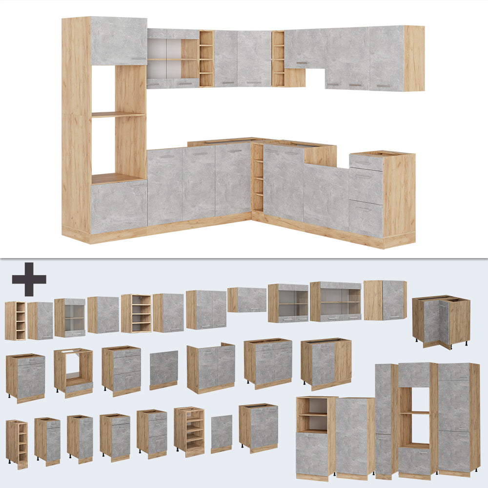 Vicco Cucina angolare completa Calcestruzzo/quercia dorata 237 x 247 cm , PL Marmo
