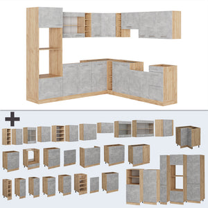 Vicco Cucina angolare completa Calcestruzzo/quercia dorata 237 x 247 cm , PL Marmo
