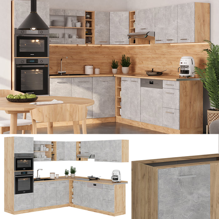 Vicco Cucina angolare completa Calcestruzzo/quercia dorata 237 x 247 cm , PL Marmo