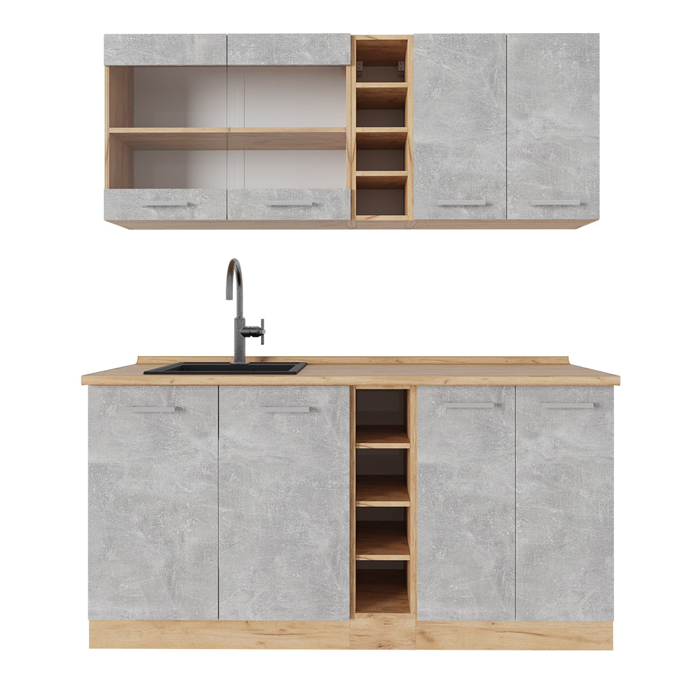 Vicco Cucina completa Calcestruzzo/quercia dorata 160 cm senza piano di lavoro