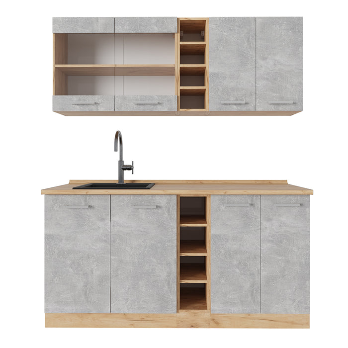 Vicco Cucina completa Calcestruzzo/quercia dorata 160 cm senza piano di lavoro