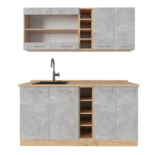 Vicco Cucina completa Calcestruzzo/quercia dorata 160 cm , PL Rovere