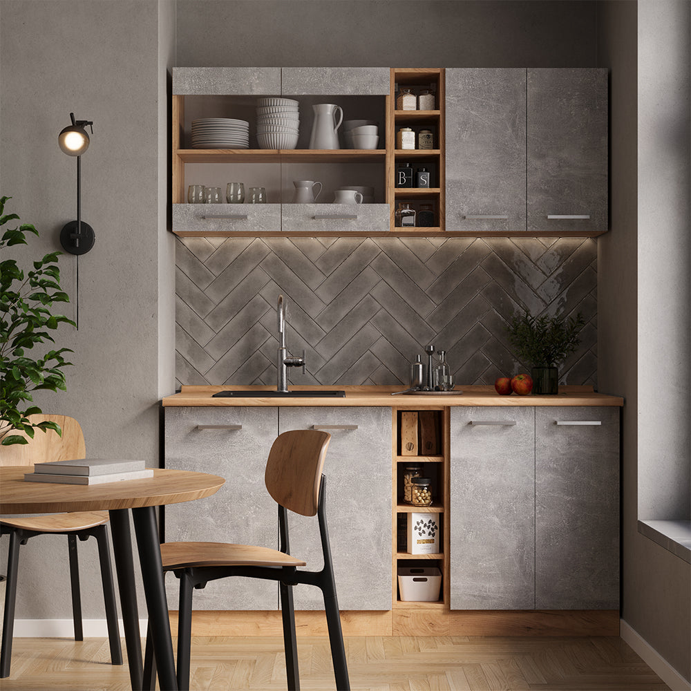 Vicco Cucina completa Calcestruzzo/quercia dorata 160 cm senza piano di lavoro