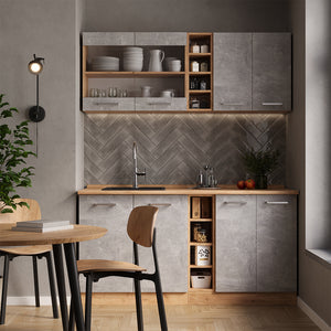 Vicco Cucina completa Calcestruzzo/quercia dorata 160 cm senza piano di lavoro