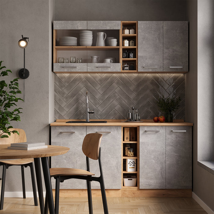 Vicco Cucina completa Calcestruzzo/quercia dorata 160 cm senza piano di lavoro