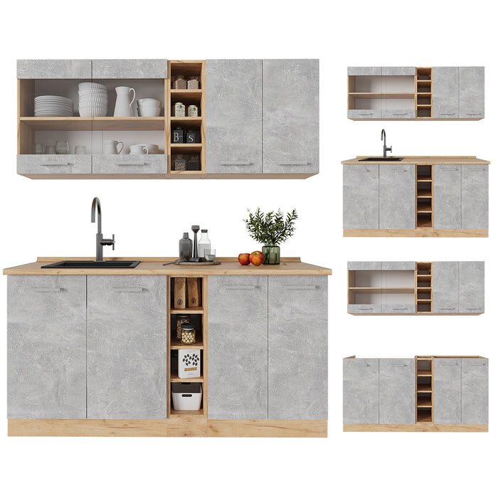 Vicco Cucina completa Calcestruzzo/quercia dorata 160 cm senza piano di lavoro