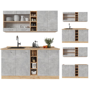 Vicco Cucina completa Calcestruzzo/quercia dorata 160 cm , PL Rovere