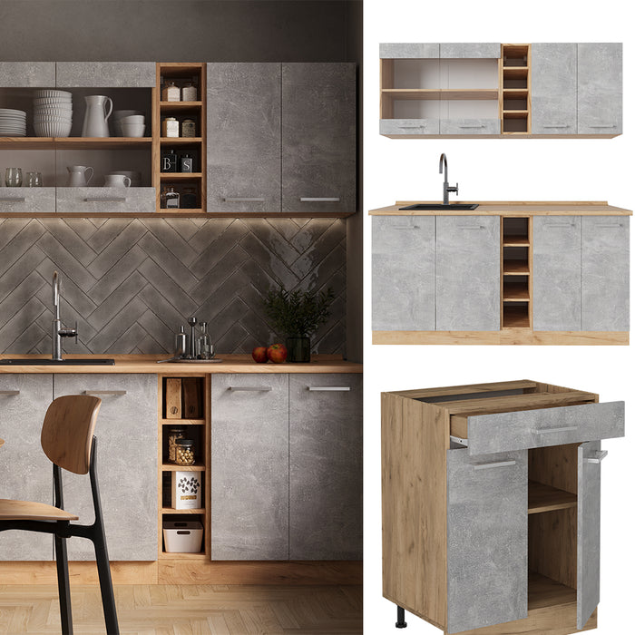 Vicco Cucina completa Calcestruzzo/quercia dorata 160 cm , PL Rovere