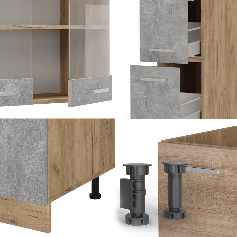 Vicco Cucina completa  Calcestruzzo/quercia dorata 350 cm , PL Rovere