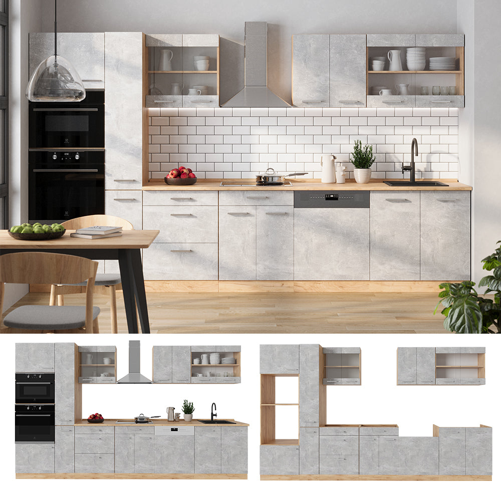 Vicco Cucina completa  Calcestruzzo/quercia dorata 350 cm , PL Antracite