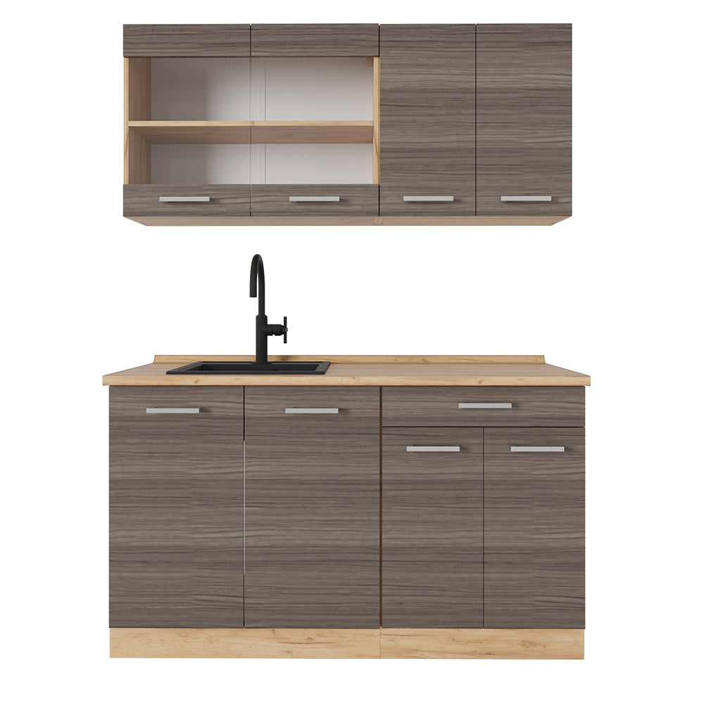 Vicco Cucina completa Grigio nobile/rovere dorato 140 cm senza piano di lavoro