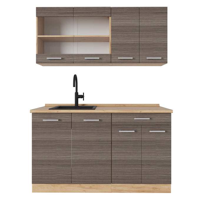 Vicco Cucina completa Grigio nobile/rovere dorato 140 cm senza piano di lavoro