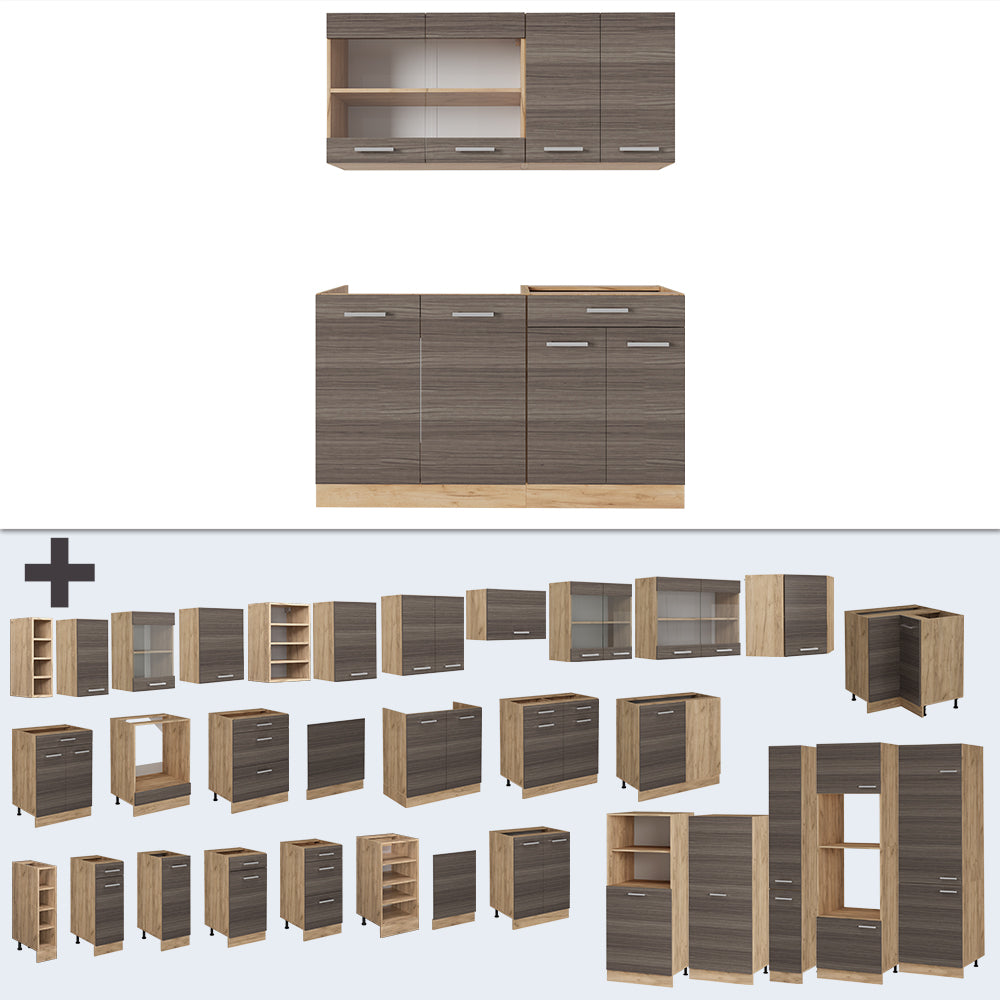 Vicco Cucina completa Grigio nobile/rovere dorato 140 cm senza piano di lavoro