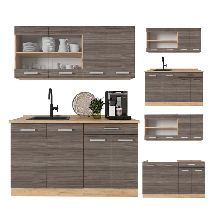 Vicco Cucina monoblocco Grigio nobile/rovere dorato 140 cm , PL Antracite