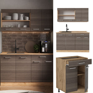 Vicco Cucina monoblocco Grigio nobile/rovere dorato 140 cm , PL Rovere