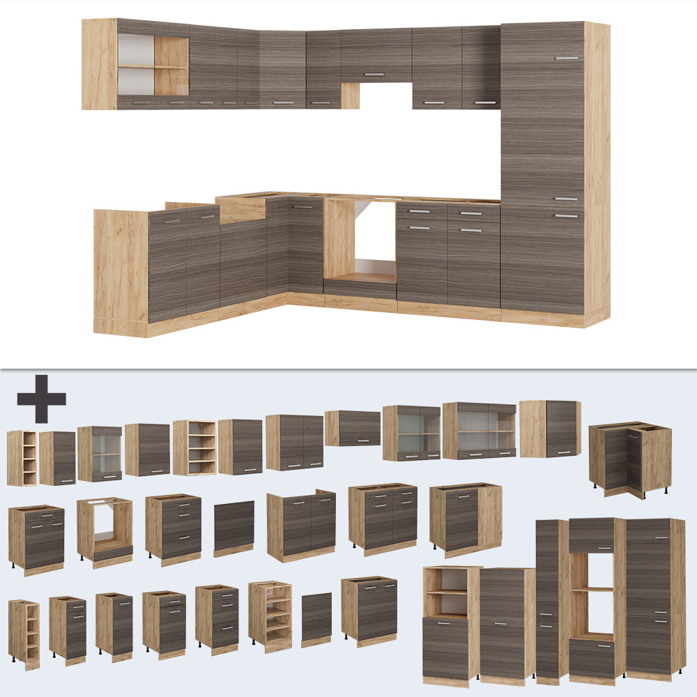 Vicco Cucina angolare completa Grigio nobile/rovere dorato 227 x 287 cm , PL Antracite