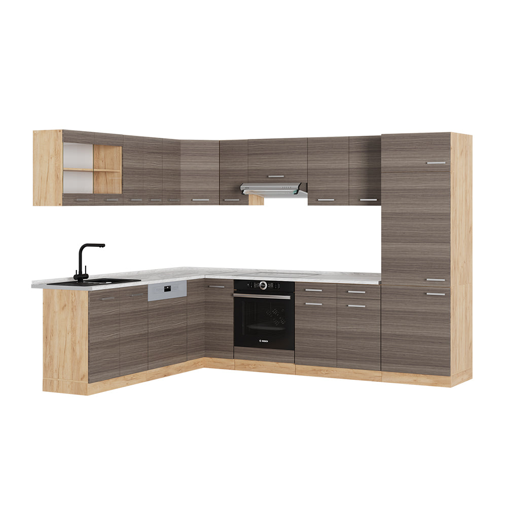 Vicco Cucina angolare completa Grigio nobile/rovere dorato 227 x 287 cm , PL Marmo