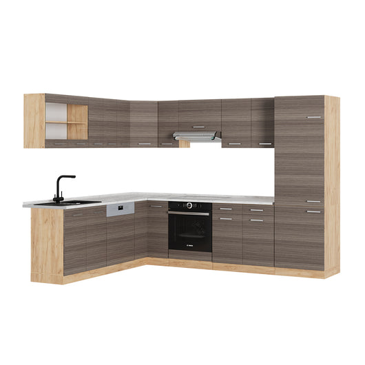 Vicco Cucina angolare completa Grigio nobile/rovere dorato 227 x 287 cm , PL Marmo