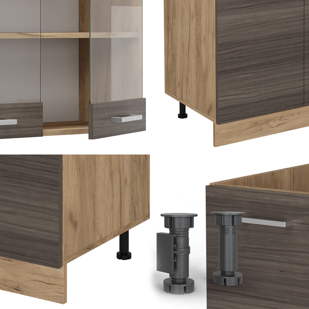 Vicco Cucina componibile Grigio nobile/rovere dorato 300 cm con armadio alto, PL Marmo