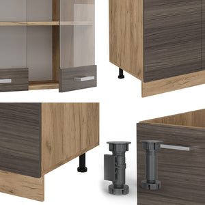 Vicco Cucina componibile Grigio nobile/rovere dorato 300 cm con armadio alto, PL Marmo