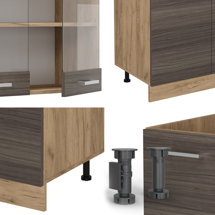 Vicco Cucina componibile Grigio nobile/rovere dorato 300 cm con armadio alto, PL Marmo