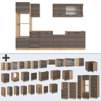 Vicco Cucina componibile Grigio nobile/rovere dorato 300 cm con armadio alto, PL Antracite